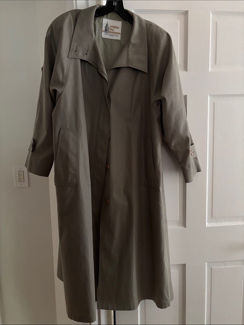 London Fog Olive Green Single-Breasted Trench Coat - size 12P